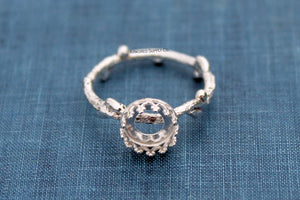 Tree Branch Twig Ring Band Crown Round Bezel Ring blank Silver