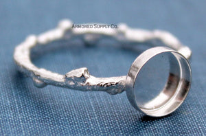 Tree Branch Twig Ring Band Plain Round Bezel Ring blank Silver