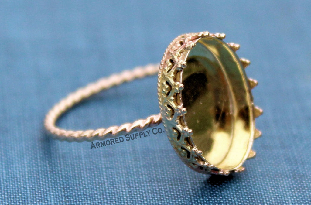 Gold Filled ROPE 10x8mm Crown Oval Bezel Ring blank