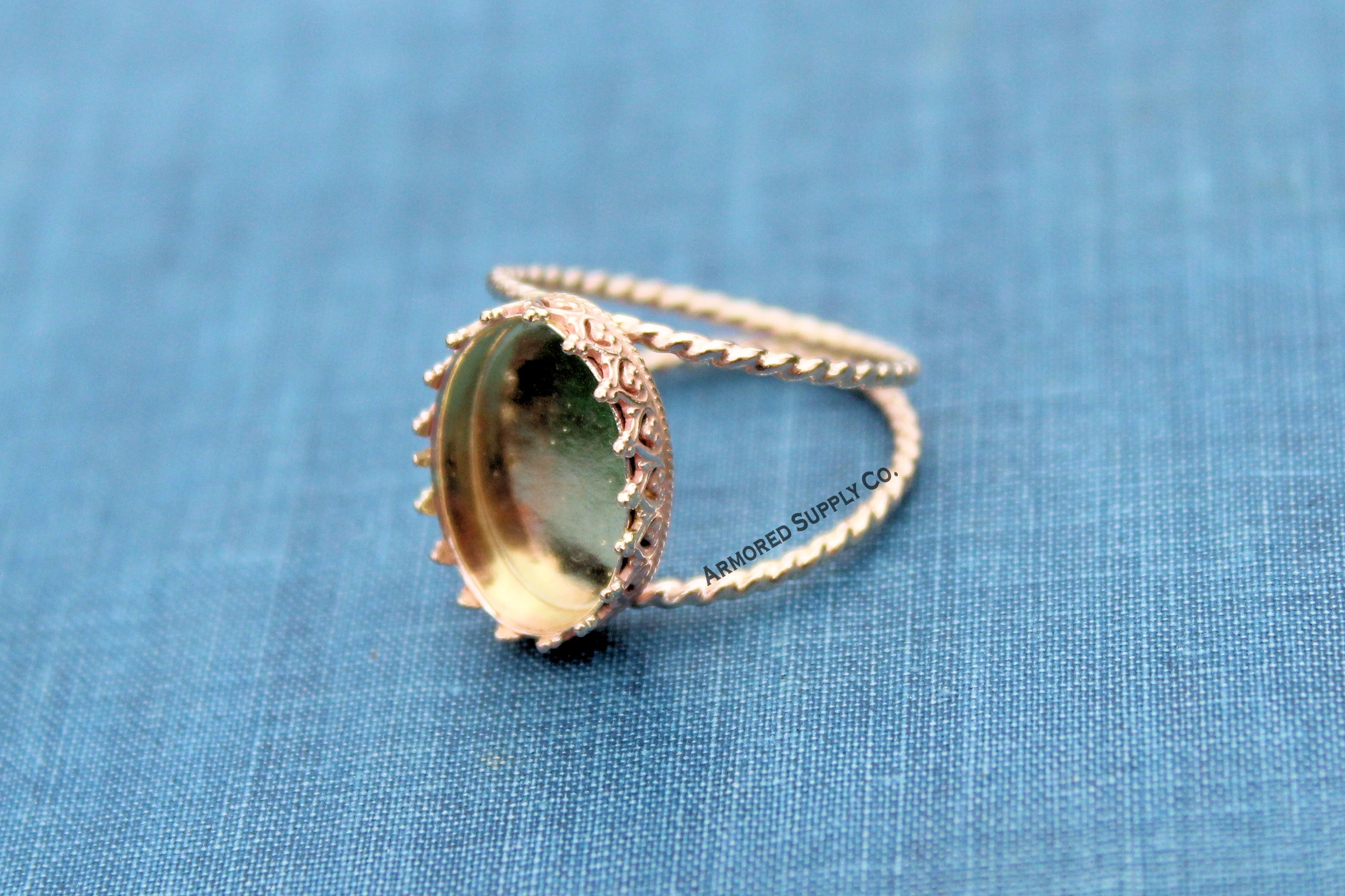 Yellow Gold Filled 18x13mm Oval Crown Double Rope Band Ring blank