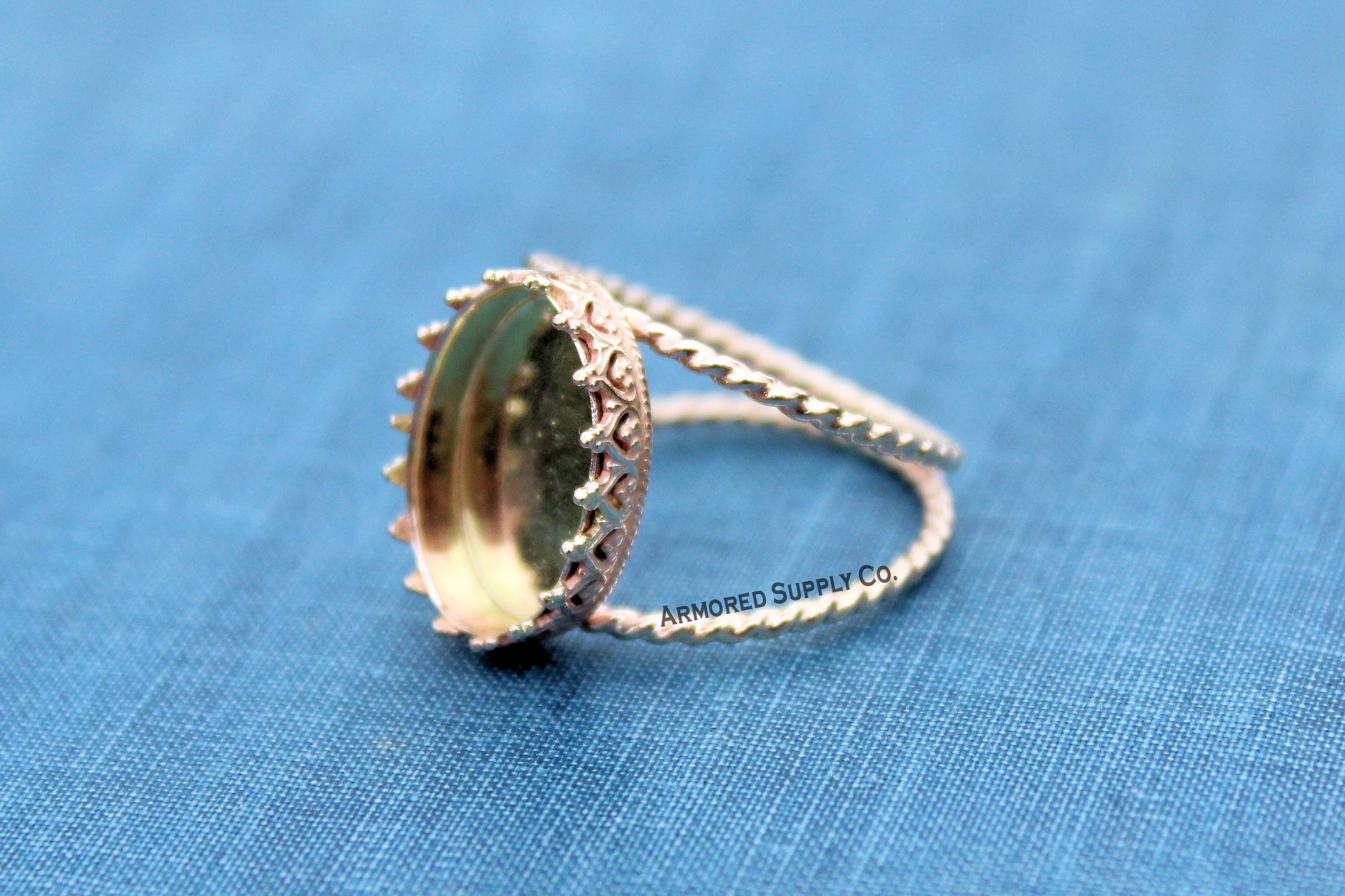 Yellow Gold Filled 18x13mm Oval Crown Double Rope Band Ring blank