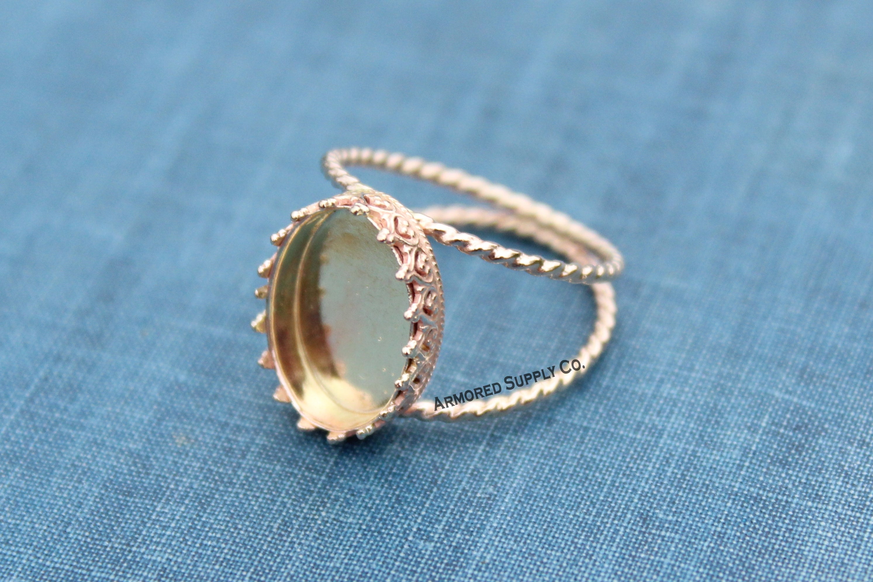 Yellow Gold Filled 18x13mm Oval Crown Double Rope Band Ring blank