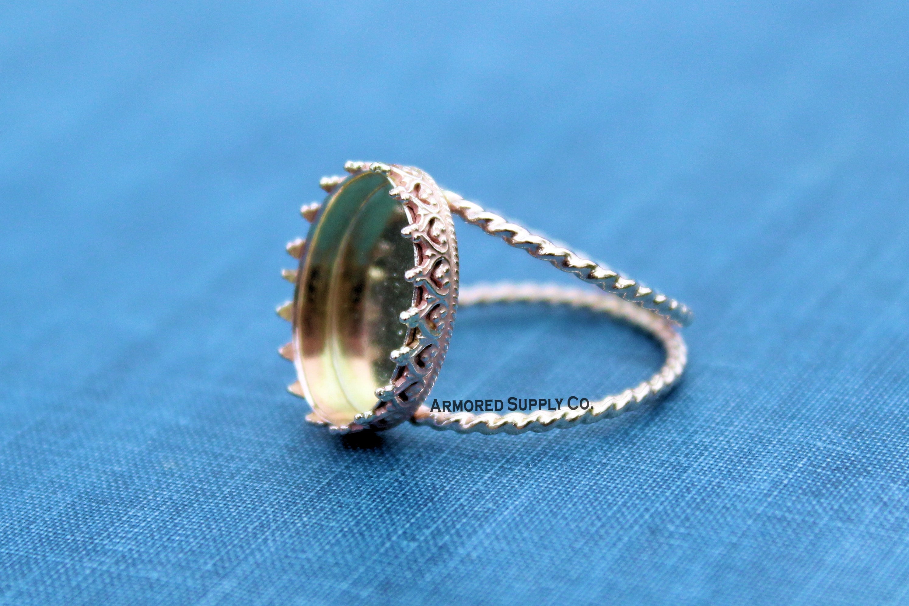 Yellow Gold Filled 18x13mm Oval Crown Double Rope Band Ring blank