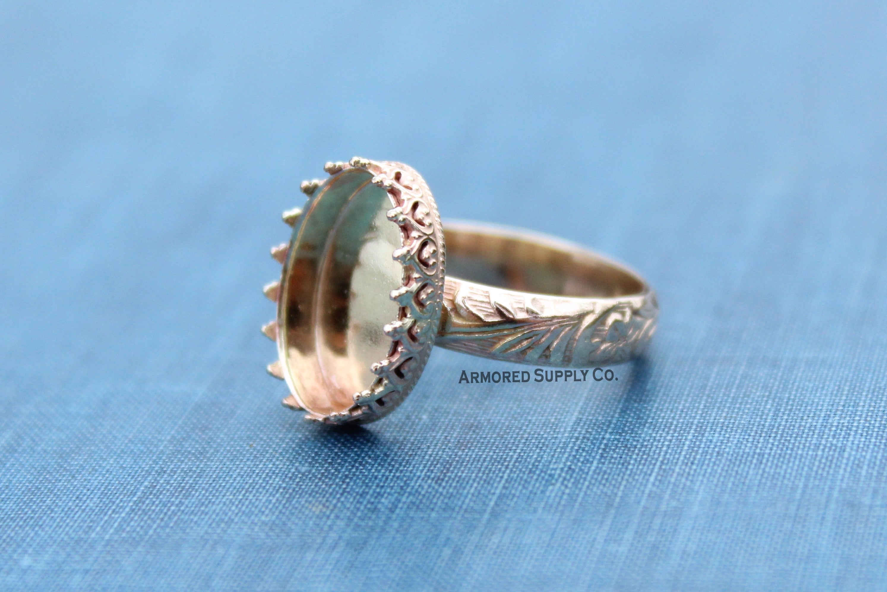 Floral Gold Filled Crown Oval Bezel Ring blank