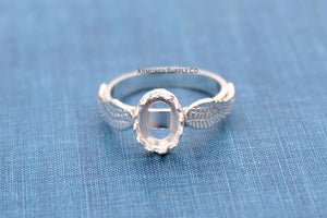 Double Angel Wing Crown Oval Bezel Ring blank