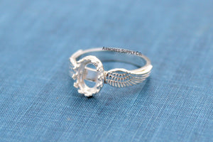 Double Angel Wing Crown Oval Bezel Ring blank