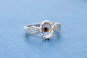 Double Angel Wing Crown Oval Bezel Ring blank