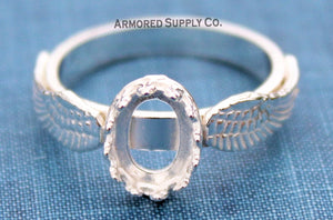 Double Angel Wing Crown Oval Bezel Ring blank