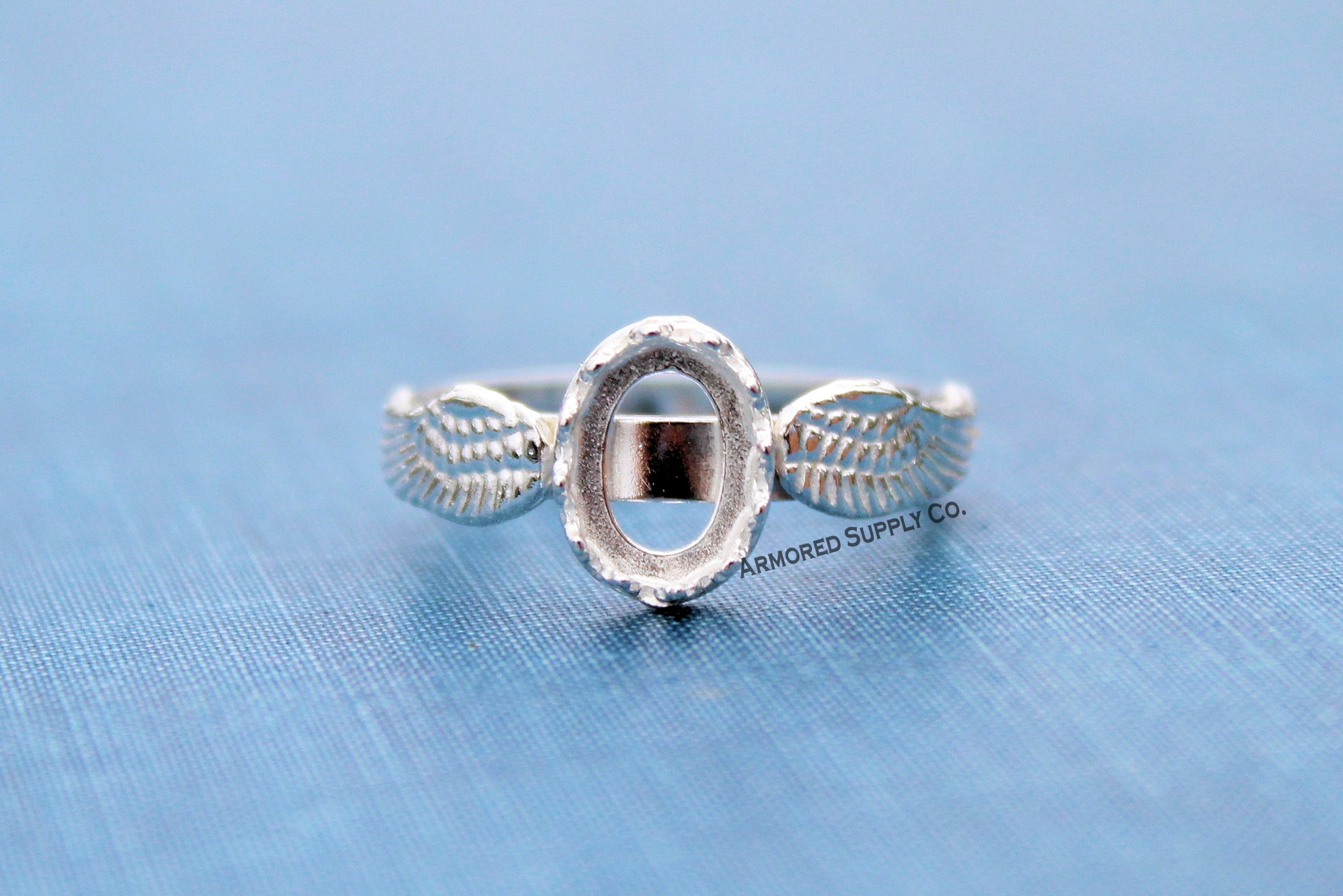 Double Angel Wing Crown Oval Bezel Ring blank