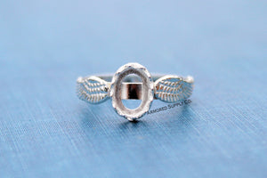 Double Angel Wing Crown Oval Bezel Ring blank