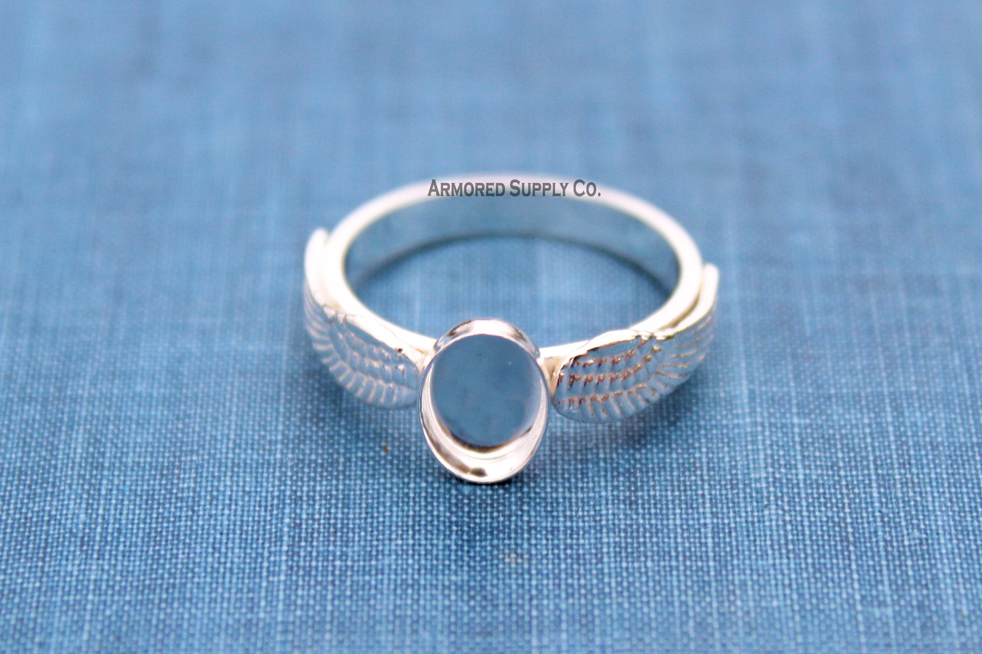 Double Angel Wing Plain Oval Bezel Ring blank