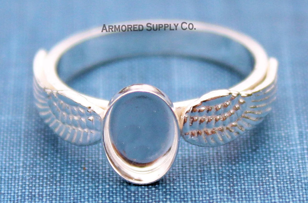 Double Angel Wing Plain Oval Bezel Ring blank