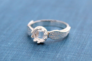 Double Angel Wing Crown Round Bezel Ring blank