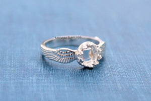 Double Angel Wing Crown Round Bezel Ring blank
