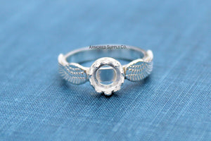Double Angel Wing Crown Round Bezel Ring blank