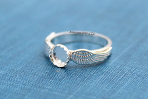 Double Angel Wing Serrated Round Bezel Ring Blank