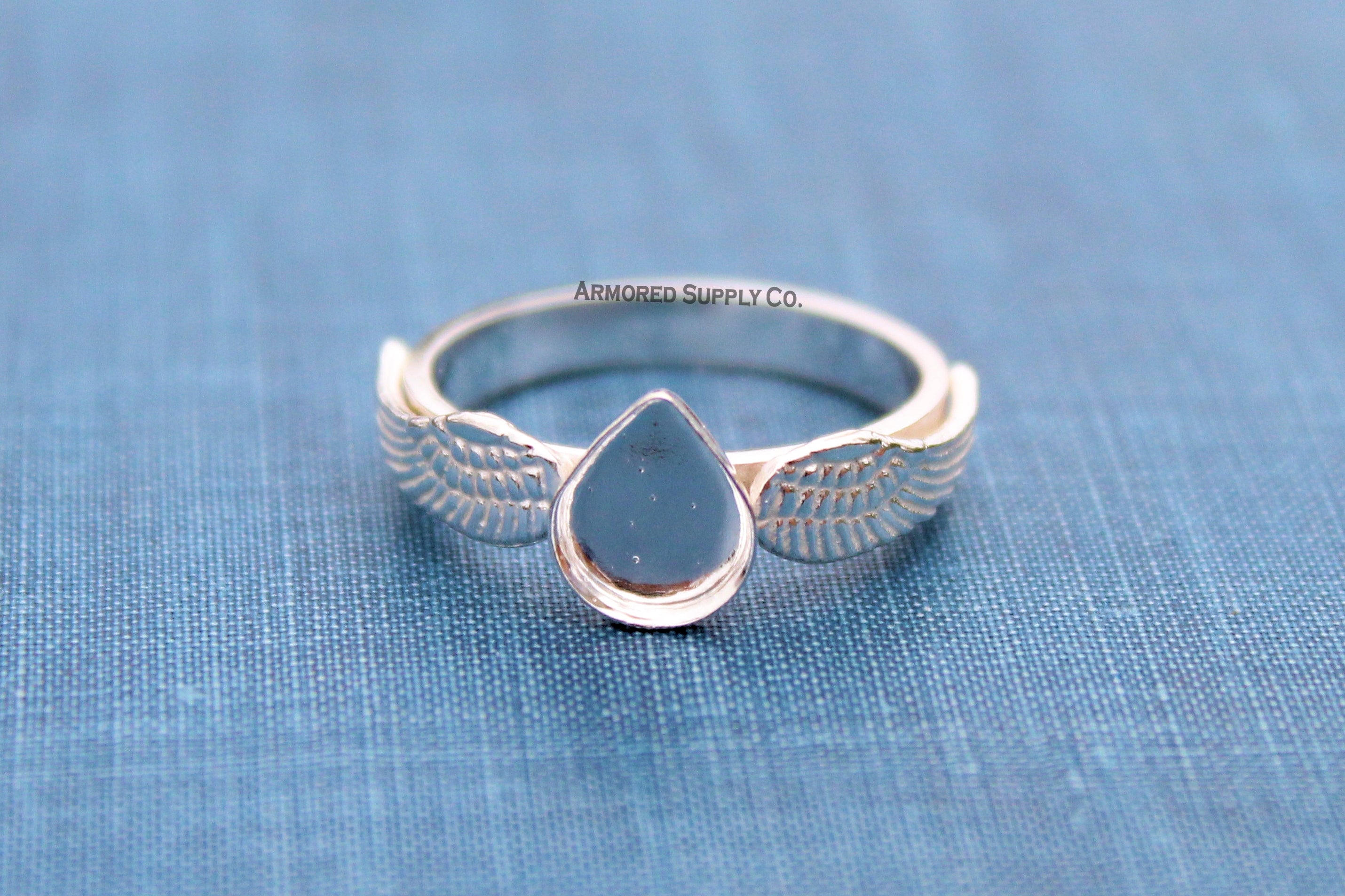Double Wing Ring Plain Pear Bezel Cup Ring Blank Silver