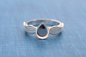 Double Wing Ring Plain Pear Bezel Cup Ring Blank Silver