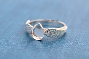 Double Wing Ring Plain Pear Bezel Cup Ring Blank Silver