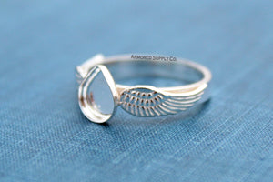 Double Wing Ring Plain Pear Bezel Cup Ring Blank Silver