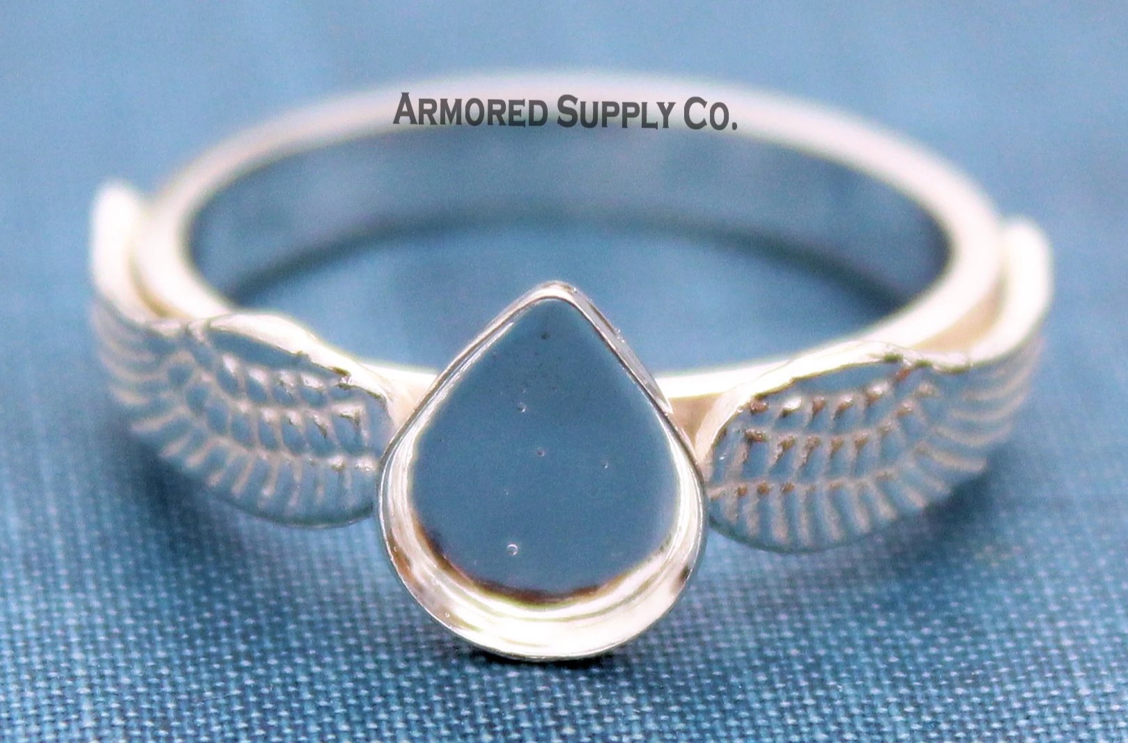 Double Wing Ring Plain Pear Bezel Cup Ring Blank Silver