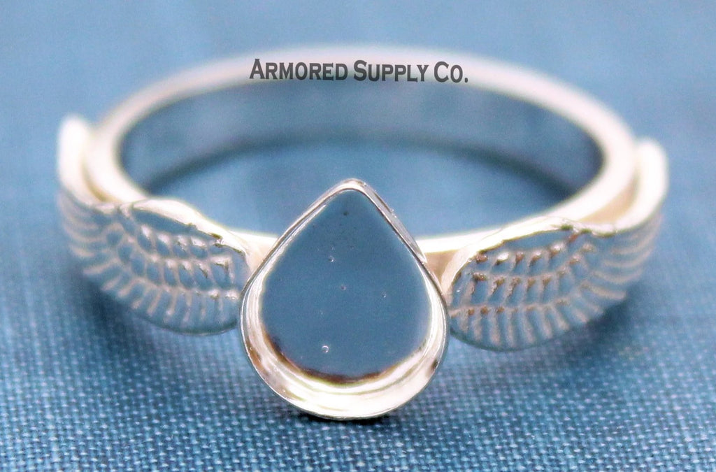 Double Wing Ring Plain Pear Bezel Cup Ring Blank Silver