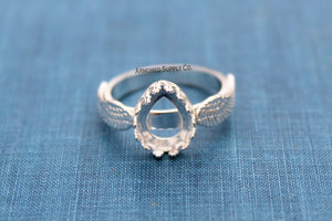 Double Wing Ring Crown Pear Bezel Cup Ring Blank Silver