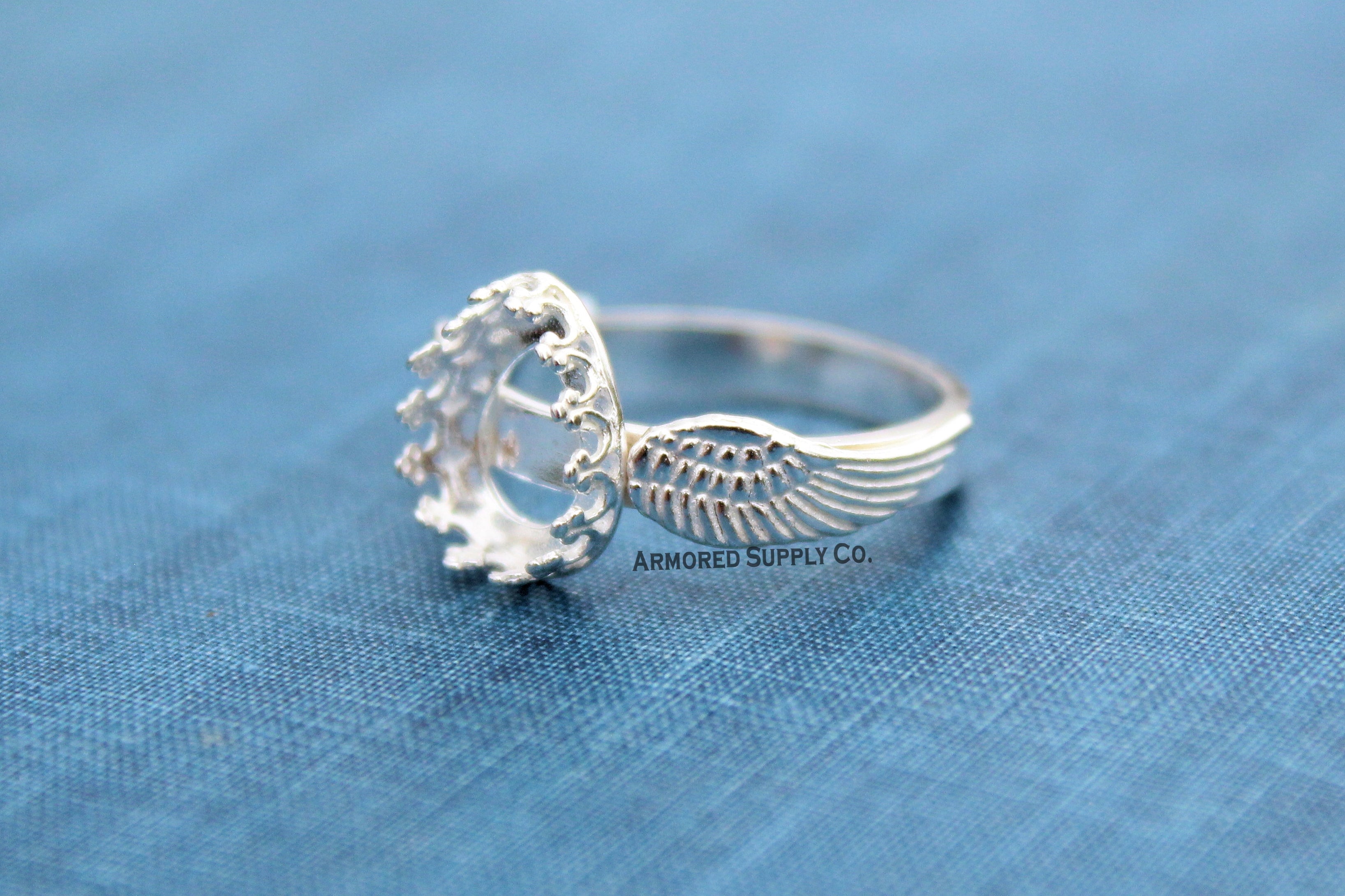 Double Wing Ring Crown Pear Bezel Cup Ring Blank Silver