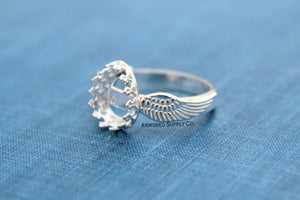Double Wing Ring Crown Pear Bezel Cup Ring Blank Silver