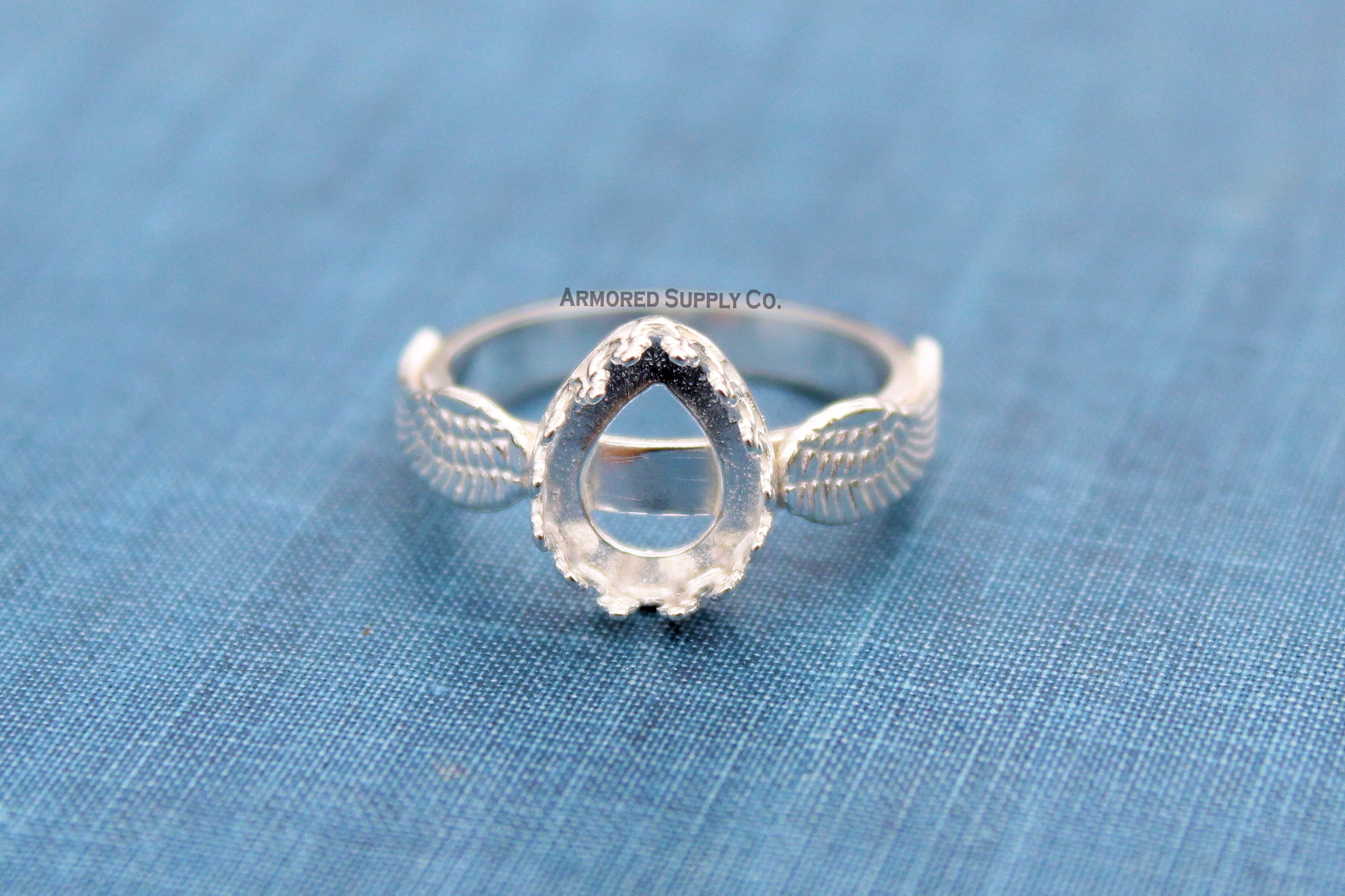 Double Wing Ring Crown Pear Bezel Cup Ring Blank Silver