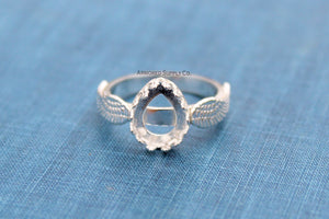 Double Wing Ring Crown Pear Bezel Cup Ring Blank Silver