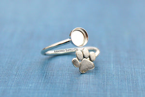 Pet Paw Print Plain Round Bezel Wrap Bypass Adjustable Ring blank