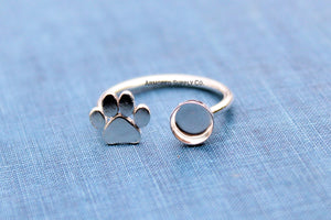 Pet Paw Print Plain Round Bezel Open Adjustable Ring blank