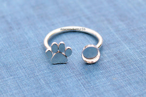 Pet Paw Print Plain Round Bezel Open Adjustable Ring blank