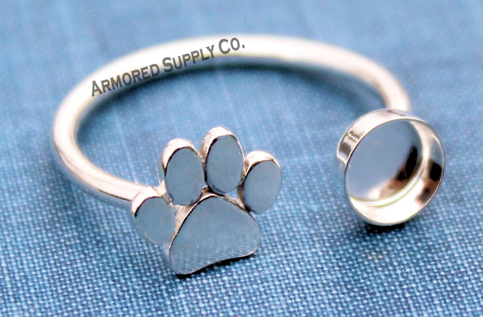 Pet Paw Print Plain Round Bezel Open Adjustable Ring blank