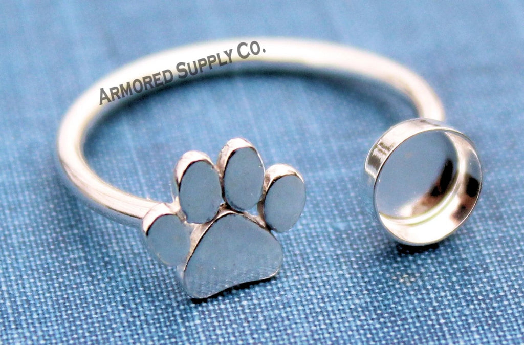 Pet Paw Print Plain Round Bezel Open Adjustable Ring blank