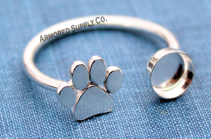 Pet Paw Print Plain Round Bezel Open Adjustable Ring blank