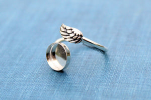 5mm Silver Angel Wing Bypass Wrap Adjustable Bezel Ring blank