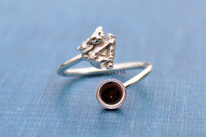 Koala & Baby Plain Round Bezel Wrap Bypass Adjustable Ring blank