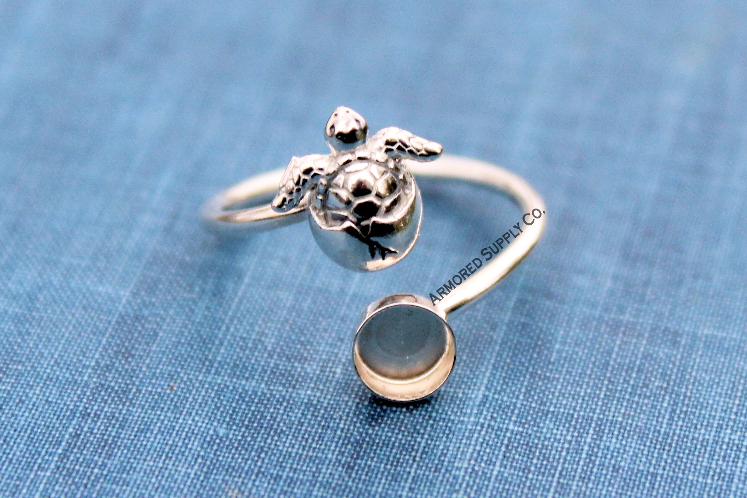 Sea Turtle Hatchling Plain Round Bezel Wrap Bypass Adjustable Ring blank