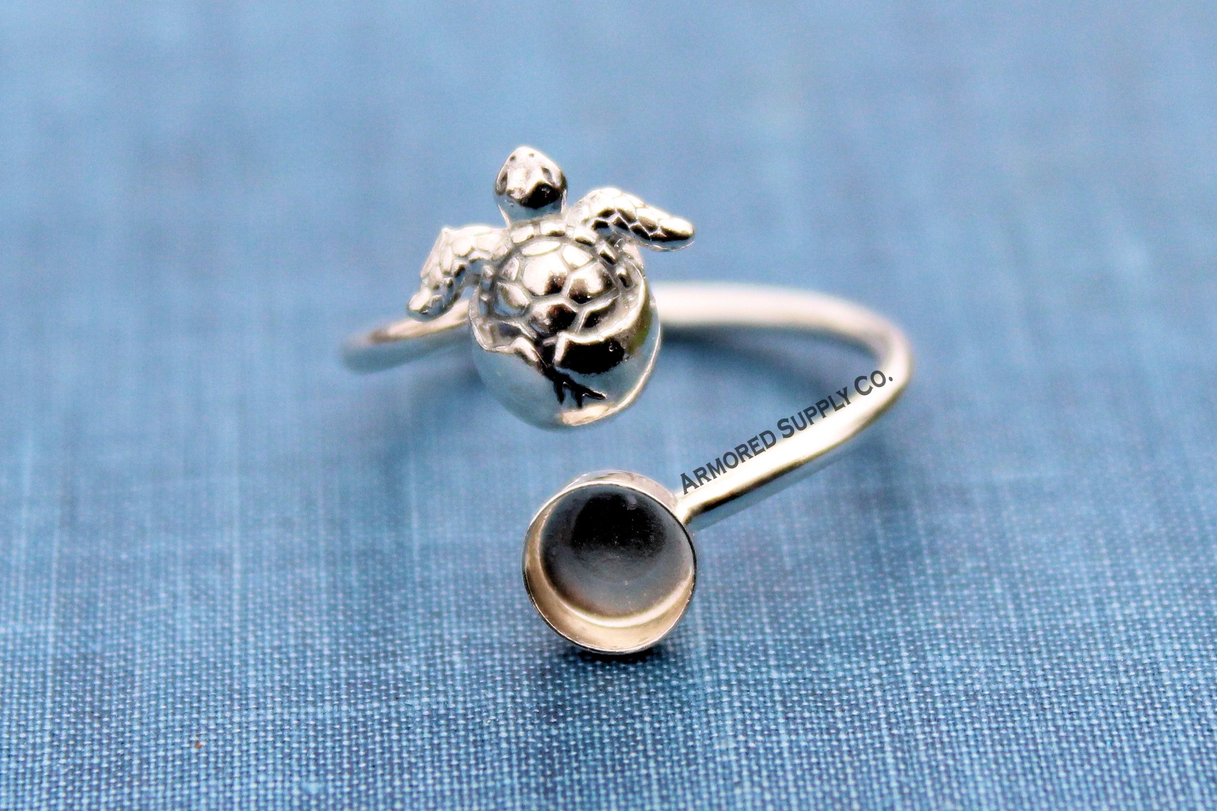 Sea Turtle Hatchling Plain Round Bezel Wrap Bypass Adjustable Ring blank