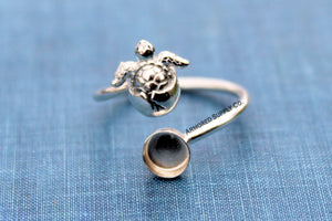 Sea Turtle Hatchling Plain Round Bezel Wrap Bypass Adjustable Ring blank