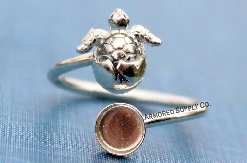 Sea Turtle Hatchling Plain Round Bezel Wrap Bypass Adjustable Ring blank