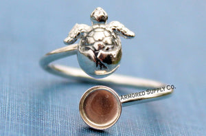 Sea Turtle Hatchling Plain Round Bezel Wrap Bypass Adjustable Ring blank