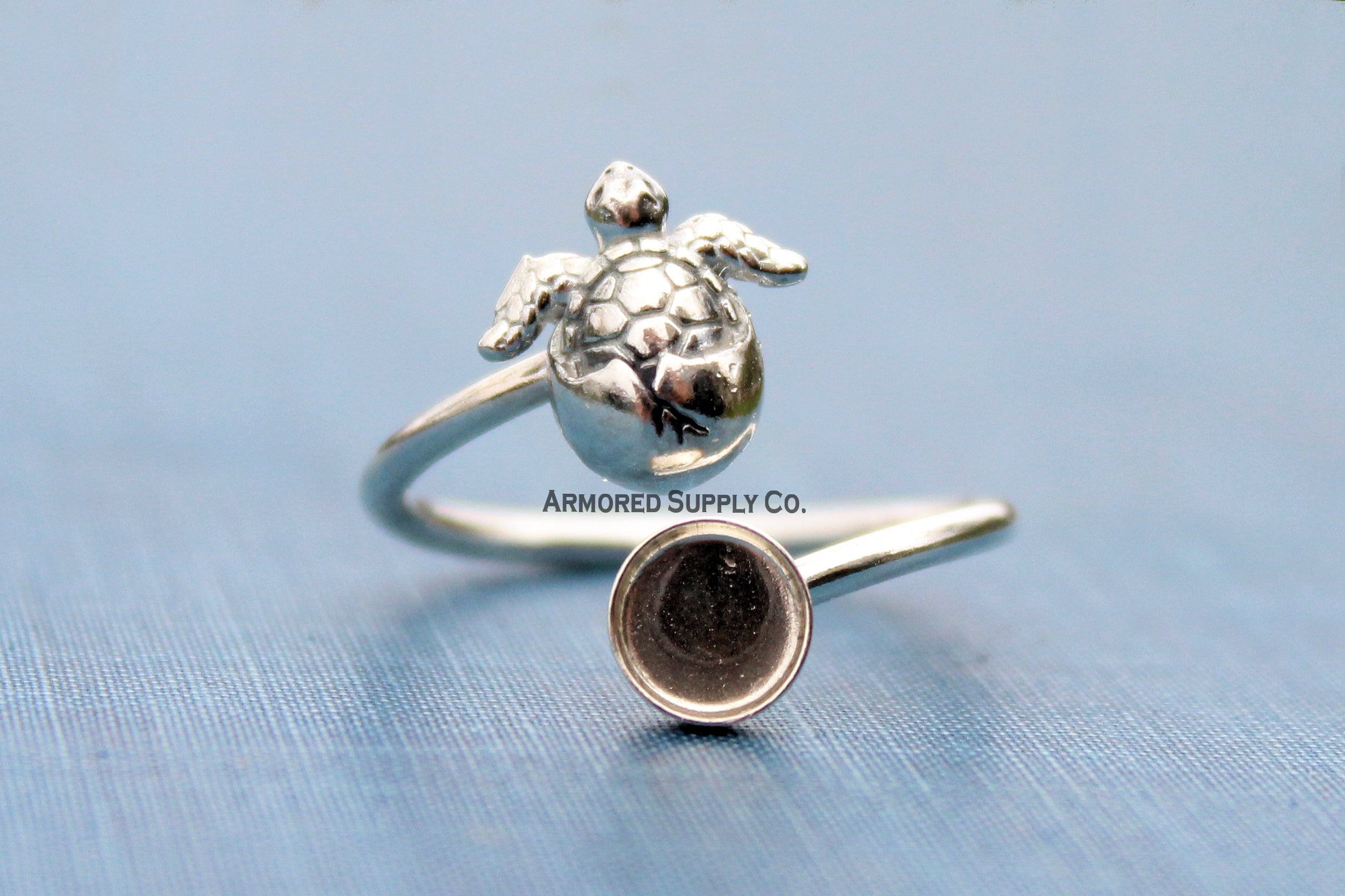 Sea Turtle Hatchling Plain Round Bezel Wrap Bypass Adjustable Ring blank