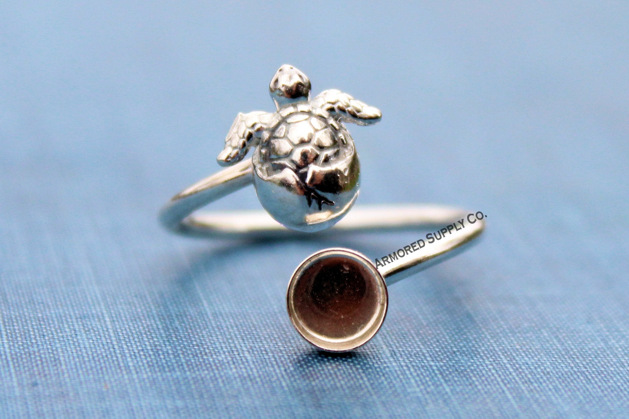 Sea Turtle Hatchling Plain Round Bezel Wrap Bypass Adjustable Ring blank