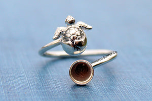 Sea Turtle Hatchling Plain Round Bezel Wrap Bypass Adjustable Ring blank