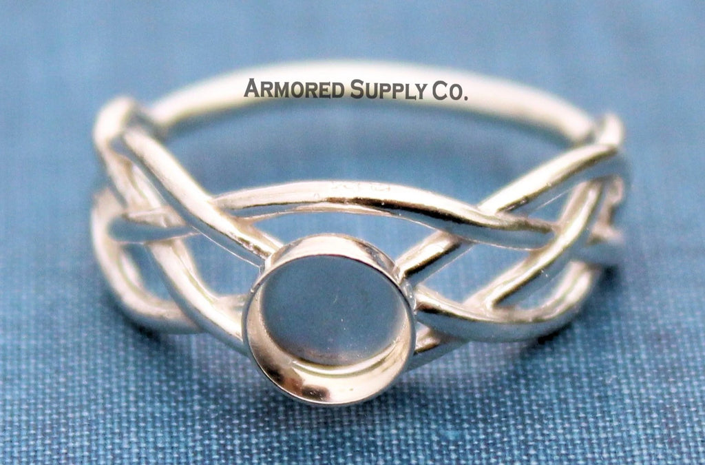 Silver Celtic Knot Plain Round Bezel Ring Blank Mounting