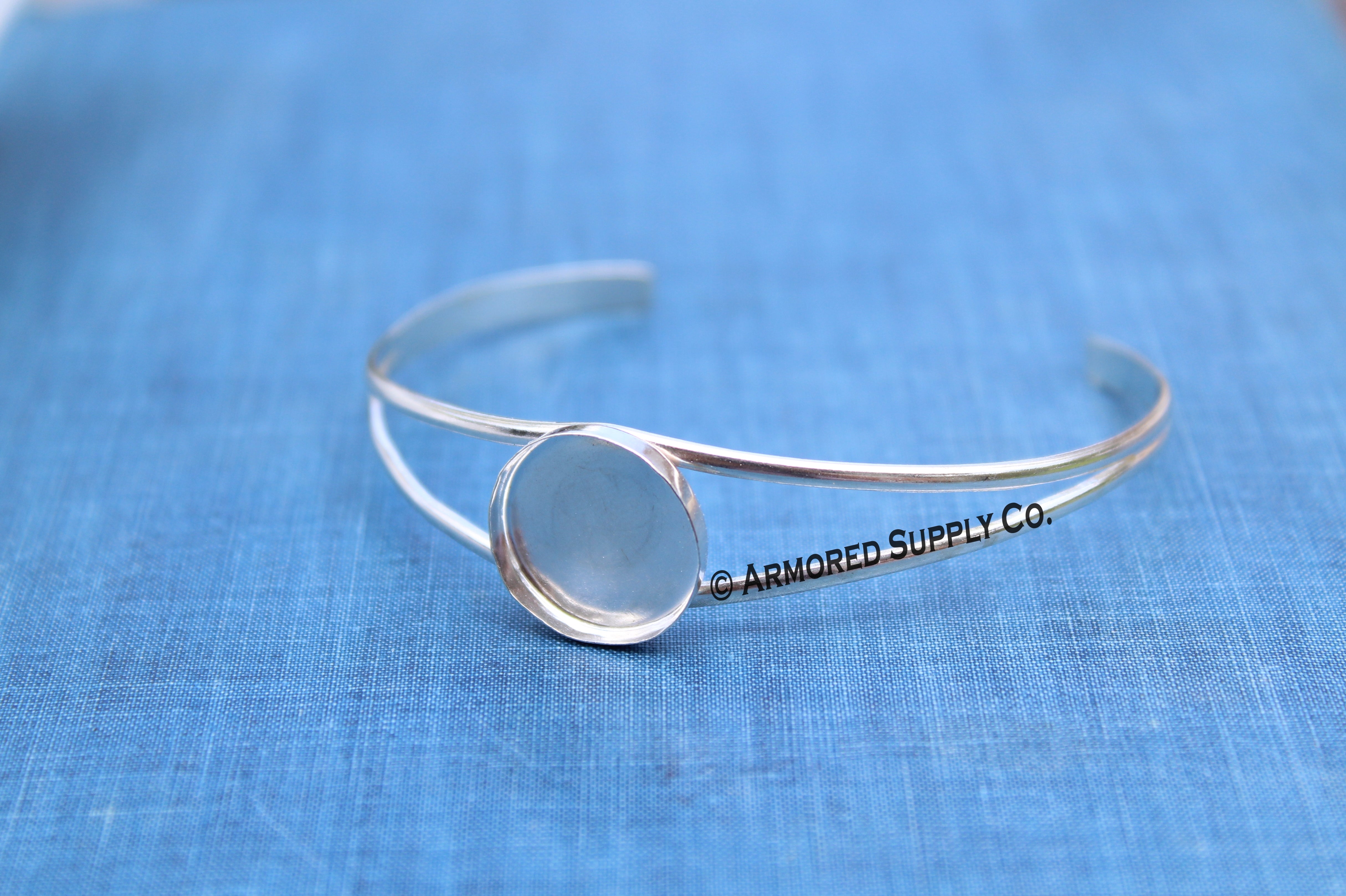 Sterling Silver Split Shank Bangle Cuff Bezel setting