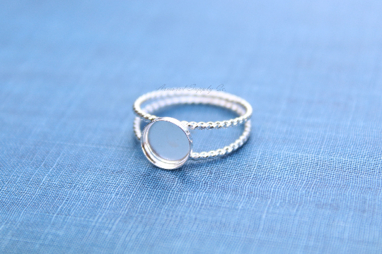 Sterling Silver 10mm Double Rope Band Bezel Cup Ring blank